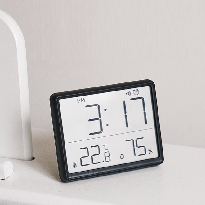 JD-8218 Hitam Jam Digital Meja Jam Kulkas Alarm Suhu Temperatur Kelembapan Ruang Kalender Ada Free Baterai