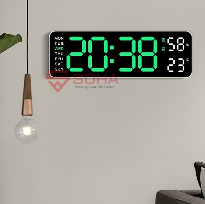 JD-5503 Hijau Jam Meja Digital Jam Dinding LED Angka Besar Alarm Suhu Temperatur Kelembapan Ruang Humidity