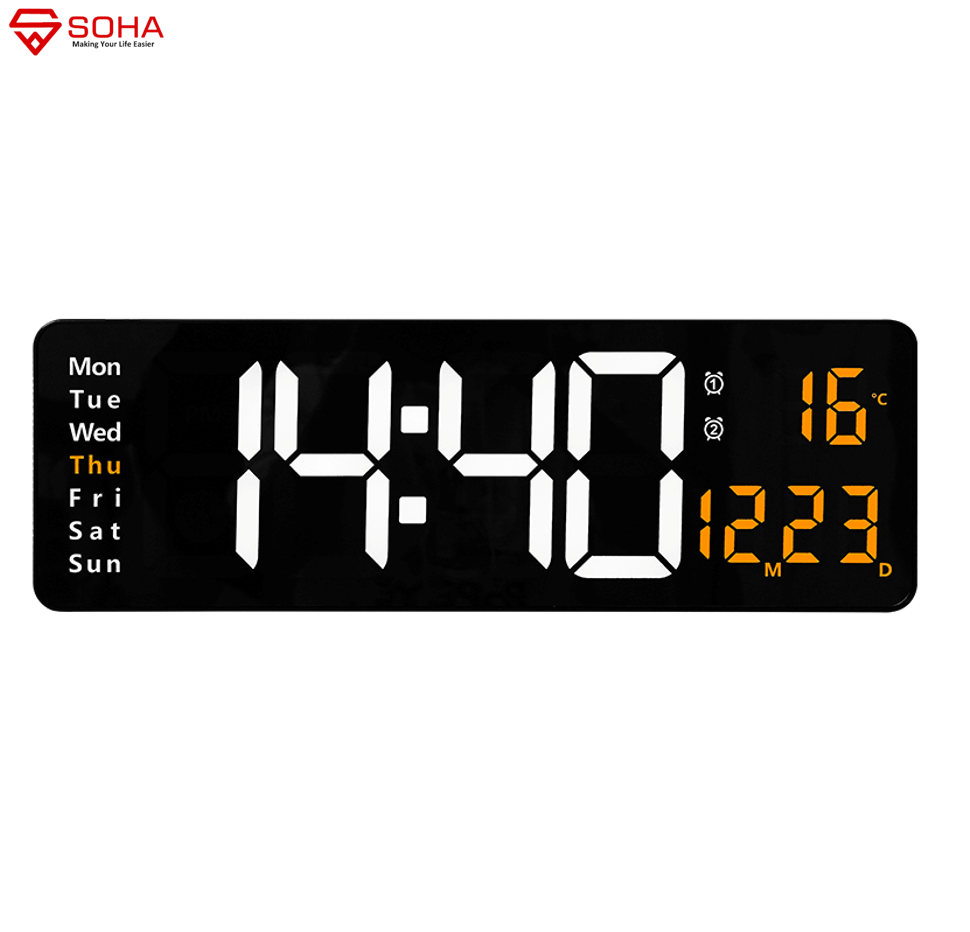 JD-6626 16 Inch Orange Jam Digital LED Besar Jelas Jam Dinding Fitur Kalender Alarm Weker Timer Countdown Smart Watch