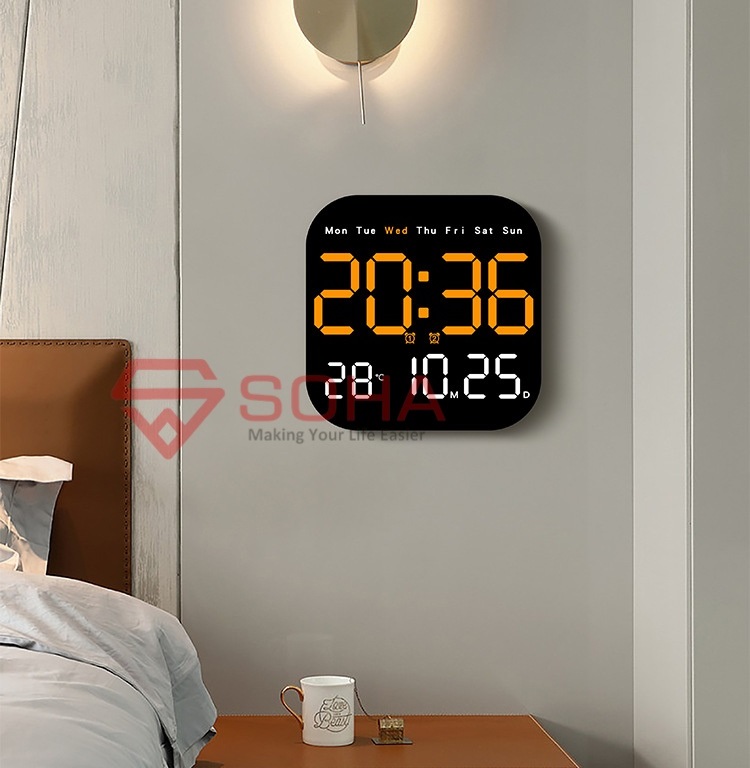 JD-6650 Putih Orange Jam Dinding LED Timer Countdown Digital LED Free Remote Control Jam Weker Alarm Bisa Standing