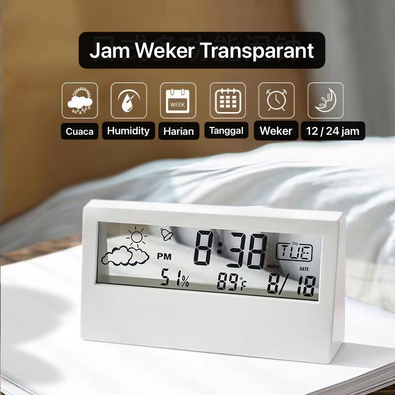 JD-618G - Putih Jam Meja Digital Fitur Tanggal Suhu Humidity Weker Alarm Tampil Cuaca Cocok Souvenir Acara